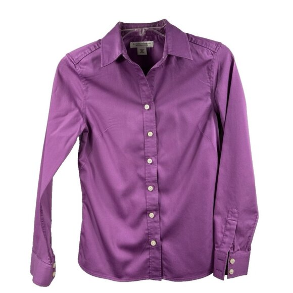 Banana Republic Plum Button Up Shirt Non-Iron Fitted Pleated Back Women Size 0P - Picture 1 of 6